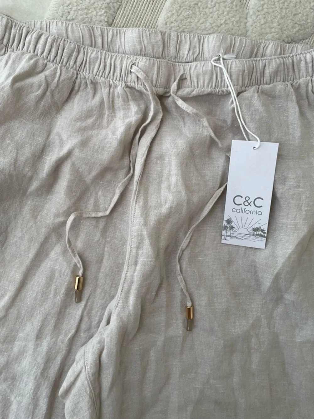 C&C California 100% Linen Wide Leg Pull On Pants NWT Oatmeal XL Coastal - Picture 4 of 6